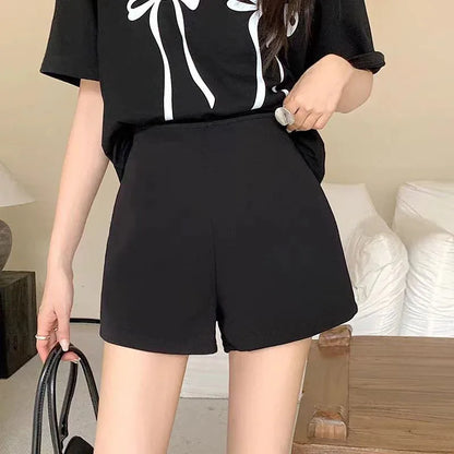 Summer basic solid color versatile shorts for women casual and elegant high-waisted slimming straight shorts - Smarsty