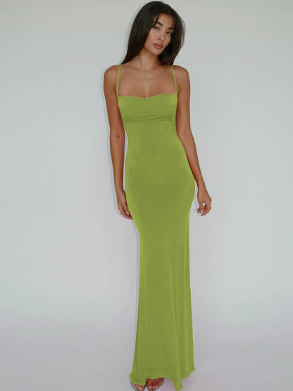 Hugcitar 2025 Spring Solid Sleeveless Backless Elegant Sexy Bodycon Y2K Maxi Prom Dress Women Clothes Birthday Party Casual Y2K