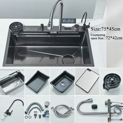 Large Stainless Steel Kitchen Sink with Digital Faucet Display - Smarsty