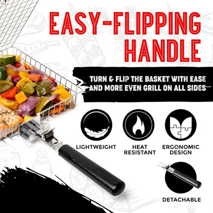 Portable Stainless Steel Folding Grill Basket for Outdoor Cooking - Smarsty
