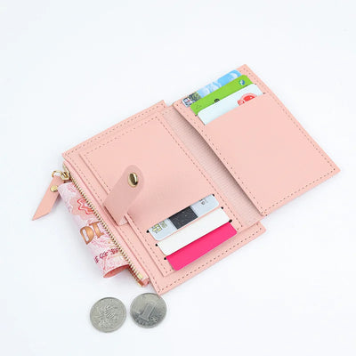 Women Wallets PU Leather Female Purse Mini Hasp Solid Multi-Cards Holder Coin Short Wallets Slim Small Wallet Zipper Hasp - Smarsty