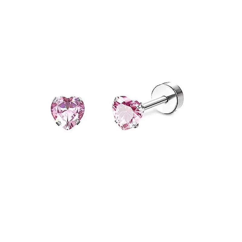 Stainless Steel Heart Moon Ear Studs Screw Back Cartilage - Smarsty