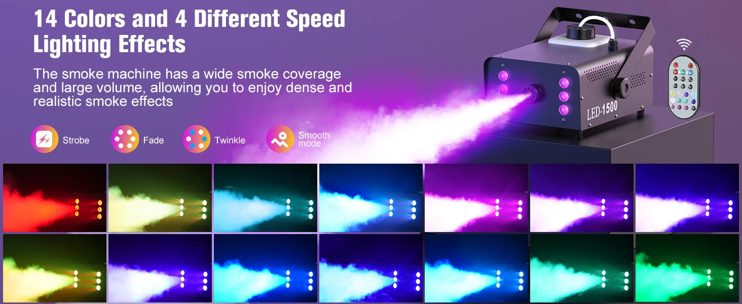U'King 1500W Smoke Machine RGB 6 LED Fog Machine with Remote Control for DJ Disco Party Christmas Stage Effect Fogger Machine