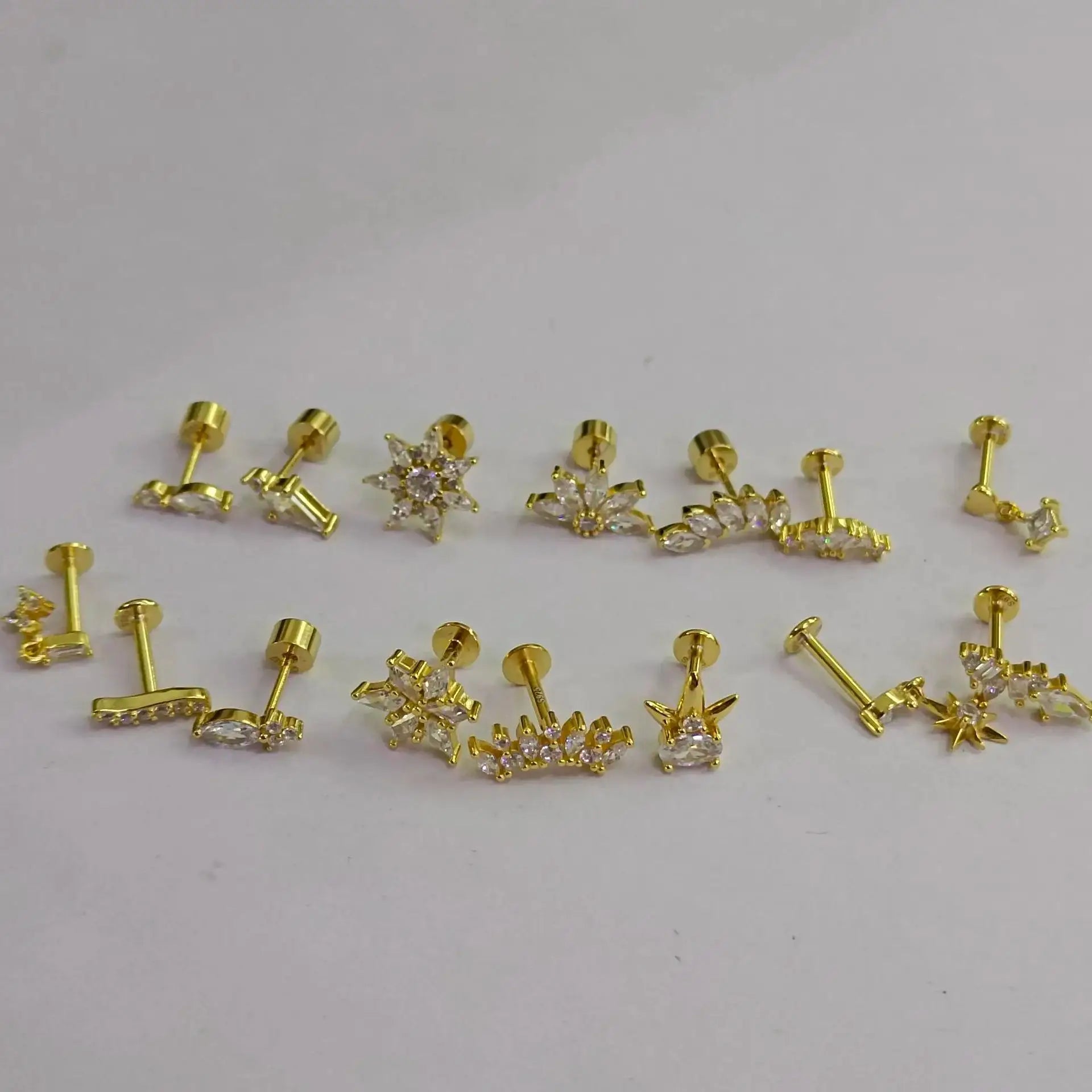 925 Silver Star Moon Zircon Stud Earrings Hypoallergenic - Smarsty