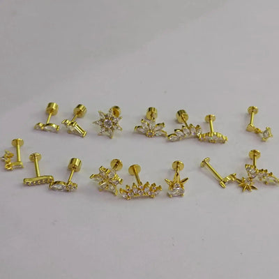 925 Silver Star Moon Zircon Stud Earrings Hypoallergenic - Smarsty