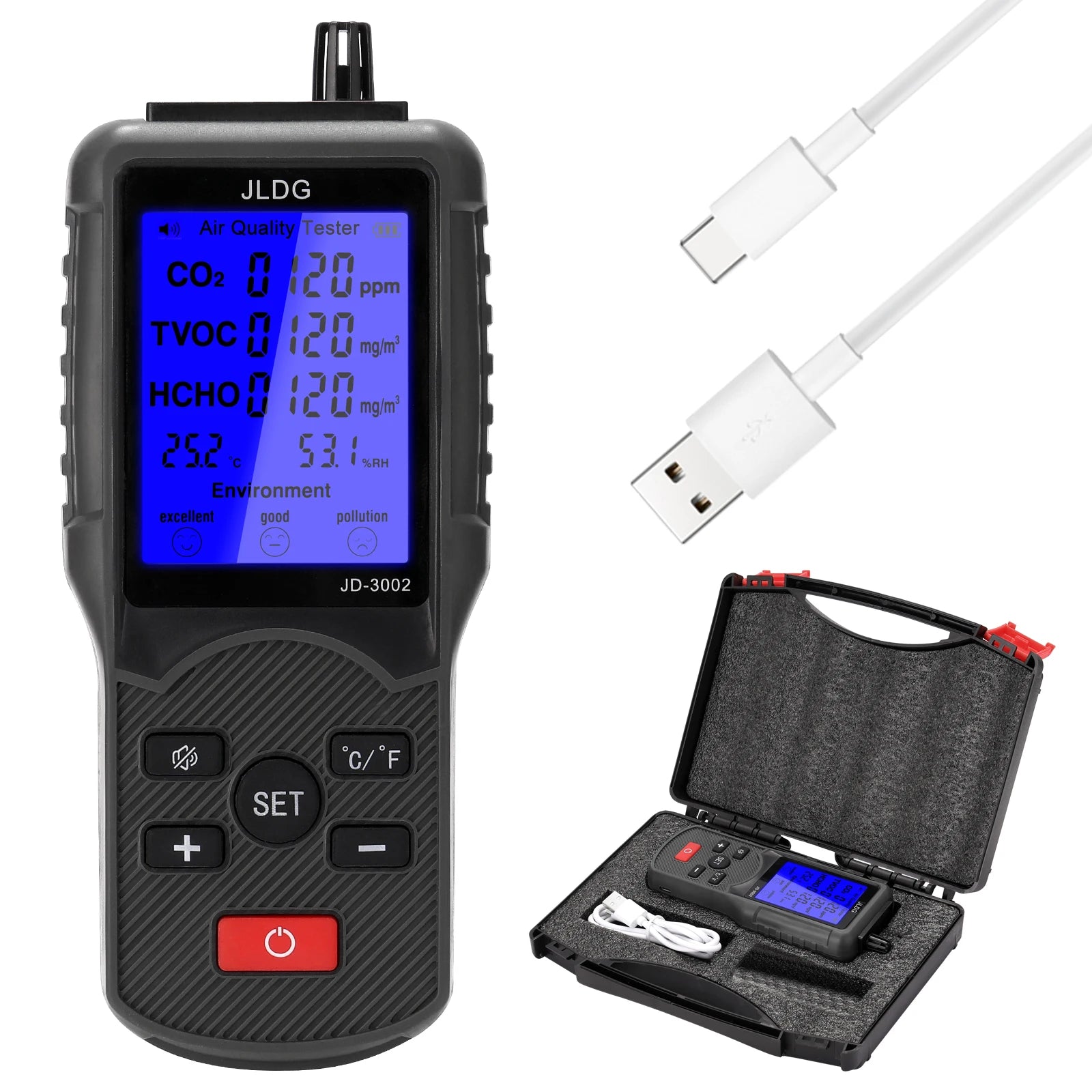 8in1 Air Quality Tester with CO2 and TVOC Monitoring - Smarsty