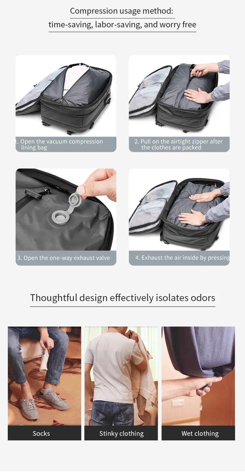 Men Travel Backpack vacuum compression 17 inch Laptop Backpack Business Large Capacity school Backpack Expanded Hiking backpack - Smarsty