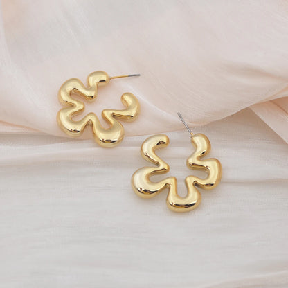 Gold Hollow Flower Drop Earrings for Women Fashion Jewelry - Smarsty