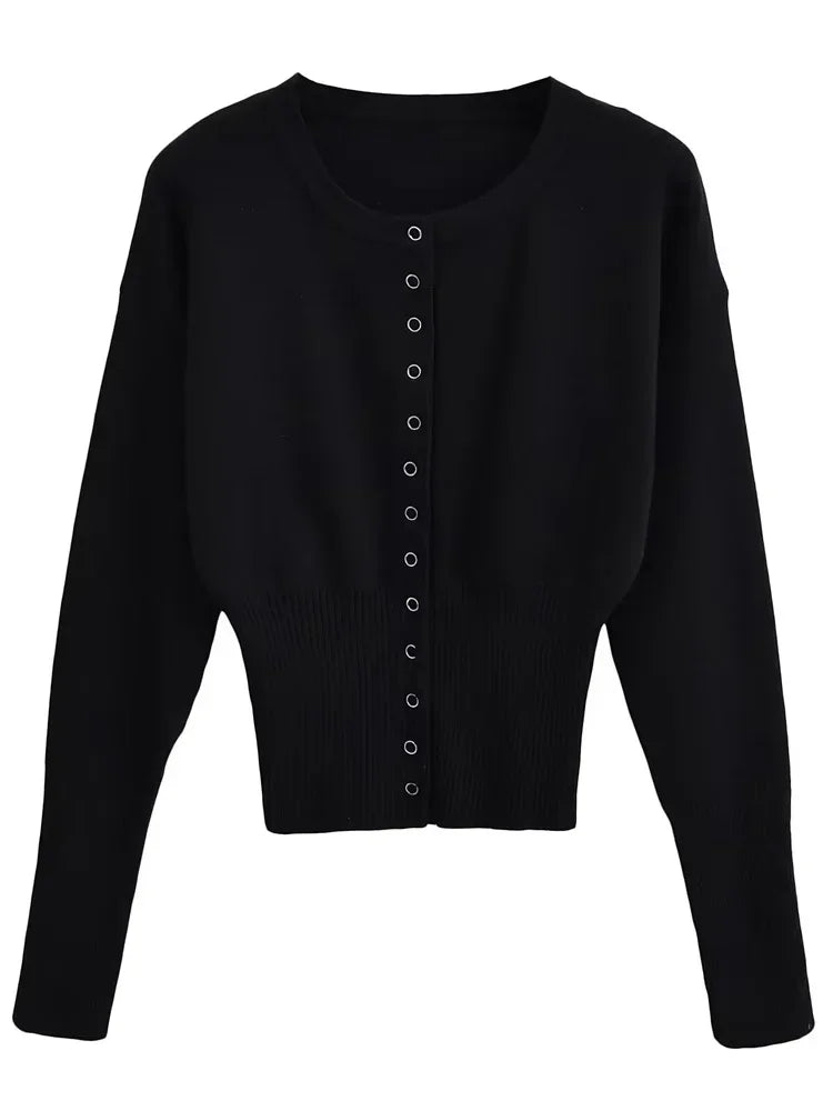Tossy Autumn Fashion Knitwear Cardigan Top Women's Ribbed Patchwork Slim Casual Cropped Inner Top Women's Knit Cardigan Outwear - Smarsty
