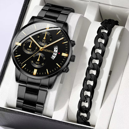 Men's Business Quartz Watch Set with Steel Band - Smarsty