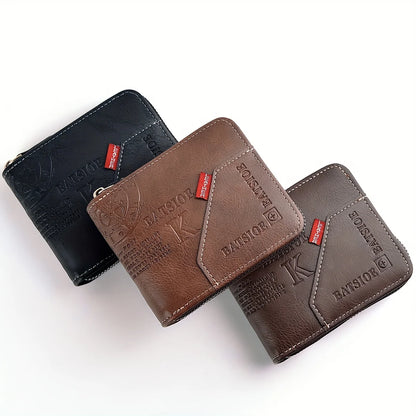 Men's Wallet Made of PU Wax Oil Skin Purse for Men Coin Purse Short Male Card Holder Wallets Zipper Around Money Coin Purse - Smarsty
