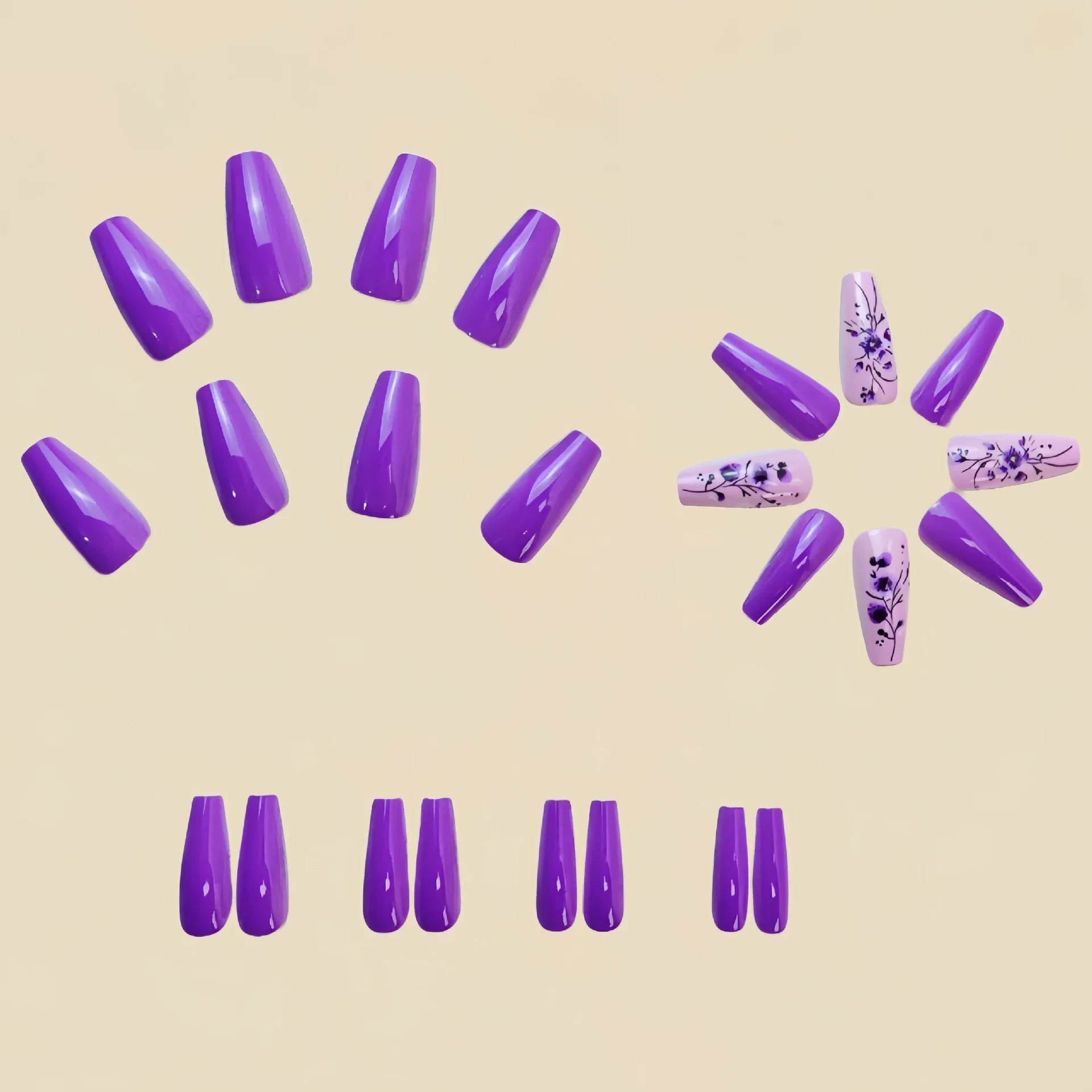 24 Piece Set Medium Long Press On Nails with Peach Flower Design - Smarsty