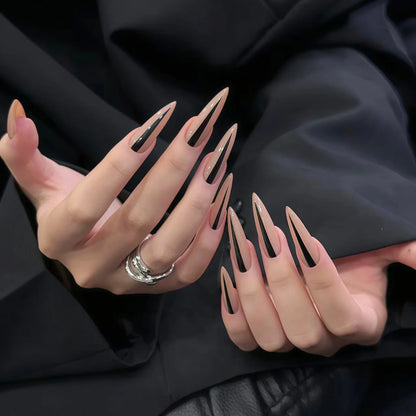 24 Piece Glossy Black Press On Nails Set - Smarsty