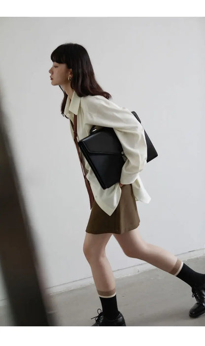 2025 Summer Minimalist Long Sleeve Button Up Shirt Women Korean Style Solid Tie Oversize Shirts Blouse Loose Clothes Autumn Tops - Smarsty