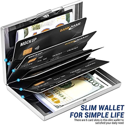 Anti-Scan RFID 6 Cards Large capacity Aluminum Metal Credit Card Holder Slim Blocking Wallet Case Business Card Protection Hold - Smarsty