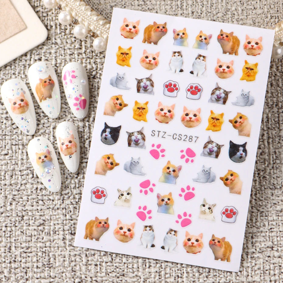 Cute 3D Cartoon Nail Art Stickers for Dogs and Cats - Smarsty