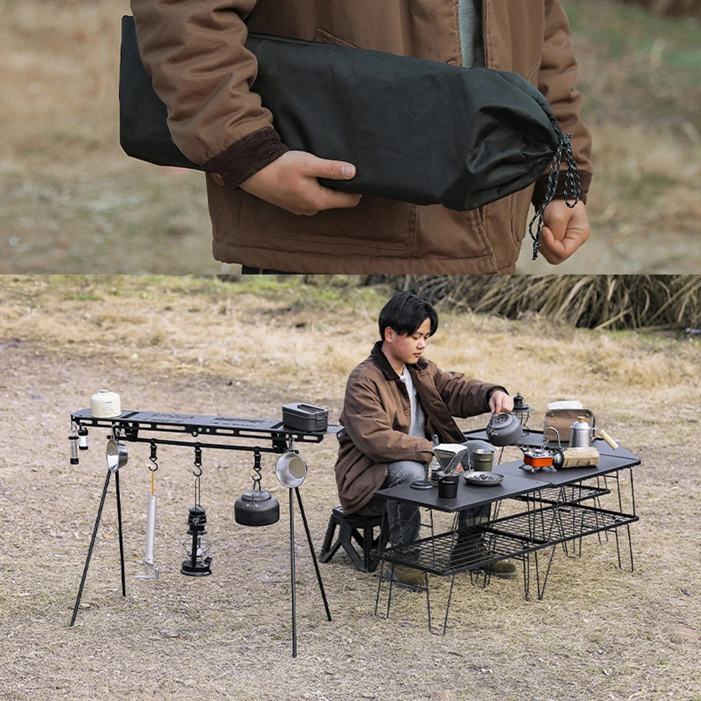 Foldable Camping Tripod Top Plate High Strength Bending Camping Hanging Rack Top Plate with Hanging Hole for BBQ Picnic Hiking