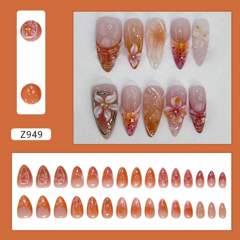 24pcs Flower Design Fake Nail Tips Full Cover - Smarsty