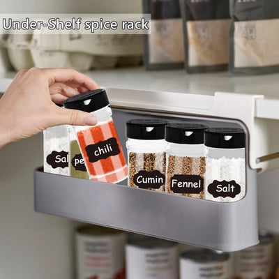 Kitchen Spice Rack Self-adhesive Spice Organizer Rack Seasoning Bottle Spice Organizer Wall-mounted Under-Shelf Kitchen Storage by Smarsty