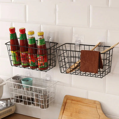 Punch-free Kitchen Cabinet Door Storage Box Iron Rack Wall-mounted Cabinet Plastic Wrap Rack Bathroom Refrigerator Rack by Smarsty