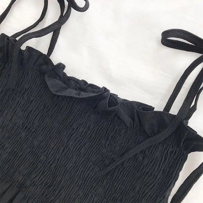 Sexy Tank Top Bow Halter Crop Tops Women Summer Folds Camis Backless Camisole Casual Bandage Tee Female Sleeveless Cropped Vest - Smarsty