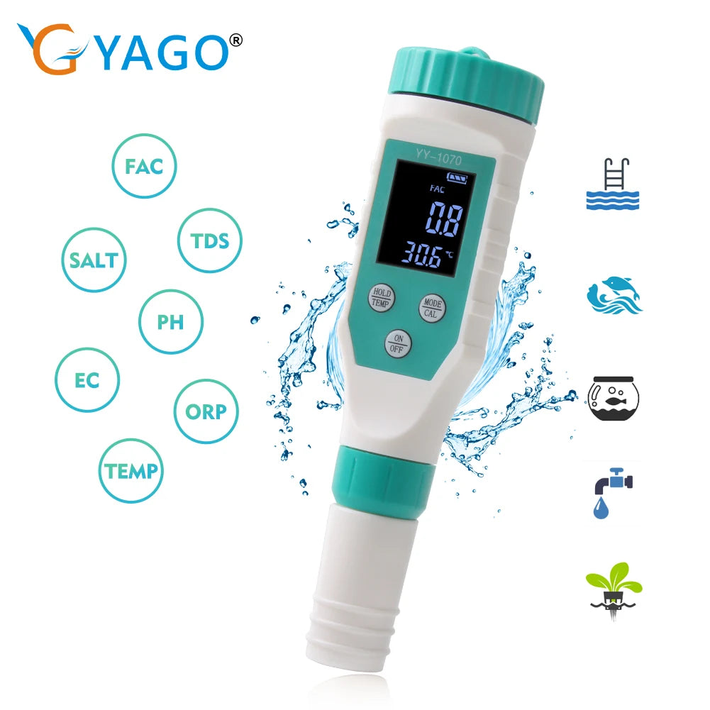 Digital Chlorine PH Tester 7 in 1 Water Quality Analyzer - Smarsty