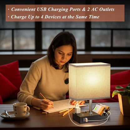 SZRSTH 15.7" Bedside Table Lamp for Bedroom, Dual Fast USB Charging Ports, Fully Dimmable Nightstand Lamps