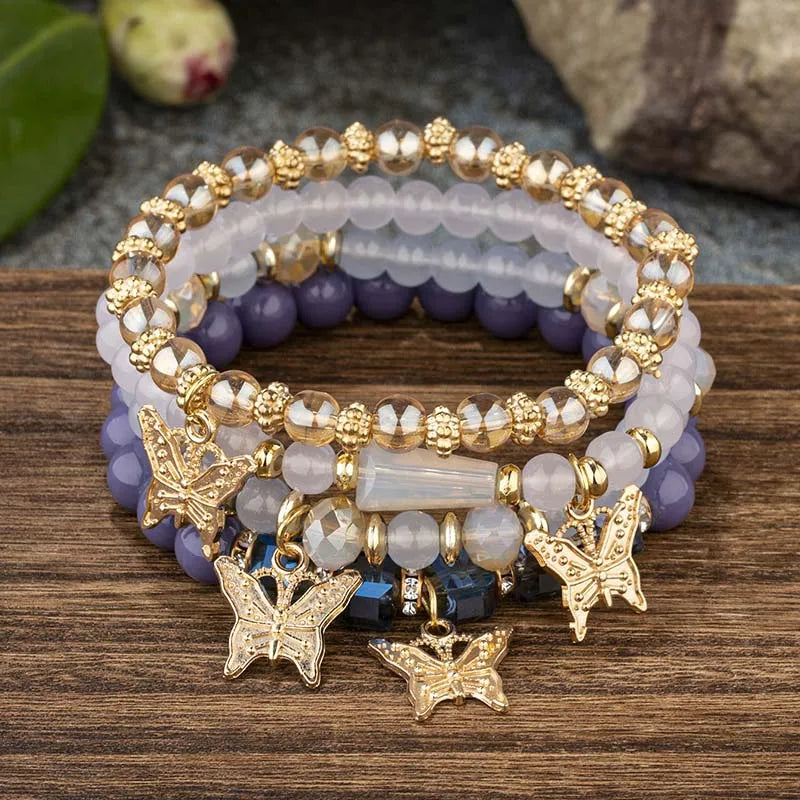 Trendy Butterfly Beaded Bracelet Set for Women - Smarsty