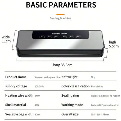 Automatic Vacuum Sealer Machine for Food Storage, Compact Household Sealing System with 30pcs Bags, Keeps Food Fresh Longer