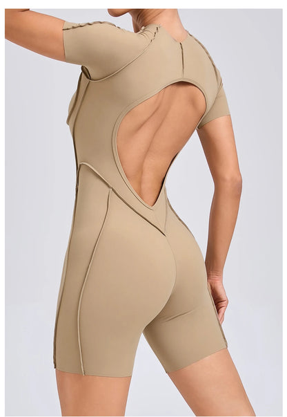 Short Jumpsuit Gym Clothes For Women Sportswear Fitness Overalls Backless Scrunch Booty Yoga Suit Sports Set Outfit - Smarsty