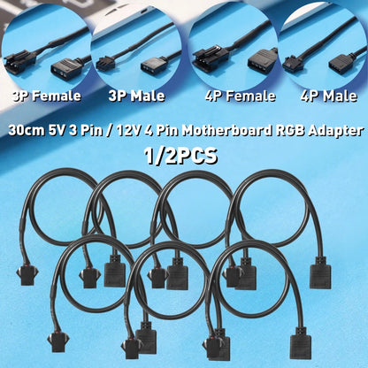 1/2PCS 5V 3 Pin / 12V 4 Pin 30cm Motherboard RGB Adapter Conversion Cable for PC Computer LED Light Strip SM Wire Line