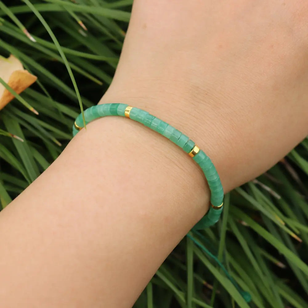 Green Aventurine Bead Bracelet Adjustable Natural Stone - Smarsty