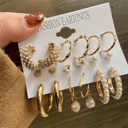 Vintage Geometric Hoop Earrings Set for Women - Smarsty