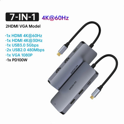USB C Hub 4K 60Hz HDMI DisplayPort Ethernet PD 100W - Smarsty