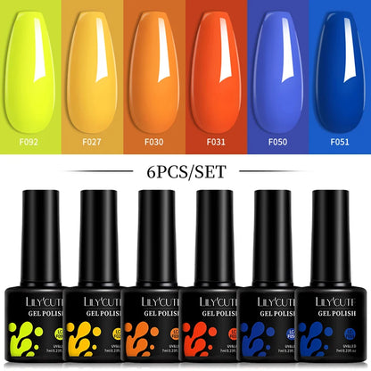 LILYCUTE 6Pcs Gel Nail Polish Kit Bright Pink - Smarsty
