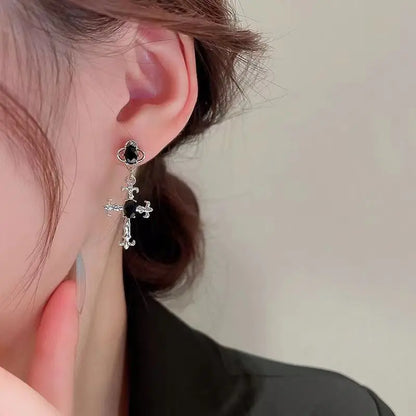 Gothic Black Cross Drop Earrings for Punk Fashion Lovers - Smarsty