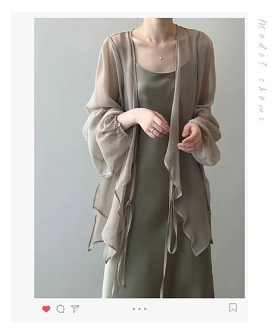 Shirts Women V-neck Loose Long Sleeve Open Stitch Korean Style Lace-up Simple Solid Summer Chiffon Breathable Minimalist Stylish - Smarsty
