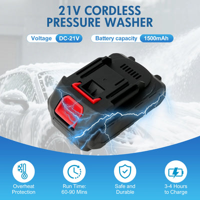 Cordless Pressure Washer Gun Electric 6 IN 1 Nozzle Portable 21V 500PSI 3200rpm High-Power With Battery 10M (32.8FT) Hose - Smarsty