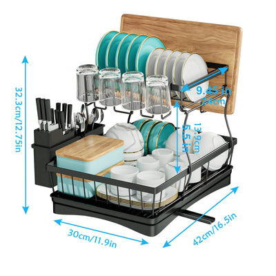 Large 2-tier dish drying rack for kitchen countertops, removable large-capacity dish draining rack by Smarsty