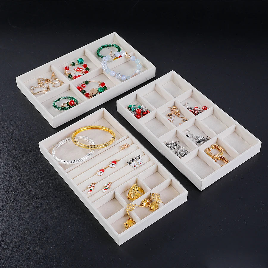 Beige Flocking Jewelry Box with Exquisite Design - Smarsty