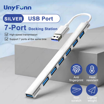 USB C 7 Port Hub 3.0 Ultralight Aluminum Laptop PC - Smarsty