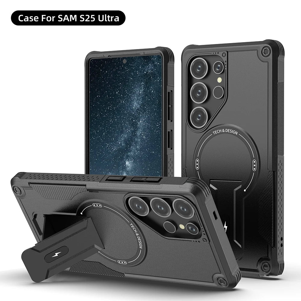 Magnetic Armor Case With Fold Stand And Wireless Charging - Smarsty