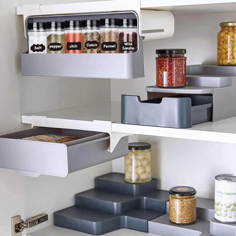 Kitchen Spice Rack Self-adhesive Spice Organizer Rack Seasoning Bottle Spice Organizer Wall-mounted Under-Shelf Kitchen Storage by Smarsty