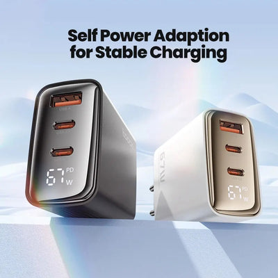 GaN USB Type C Charger With Digital Display 65W Power - Smarsty