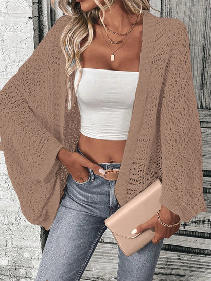 Polyester 100.00% solid color camisole knit cardigan elegant front open bat wing sleeve loose cardigan for women - Smarsty