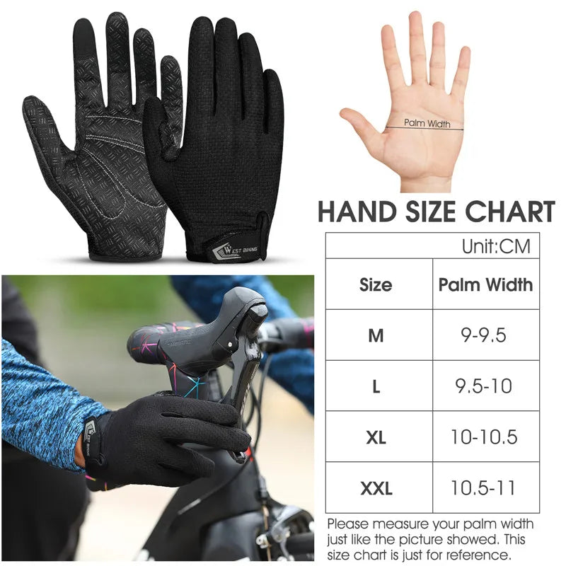 West Biking Full Finger Cycling Gloves Non Slip Silicone Palm - Smarsty