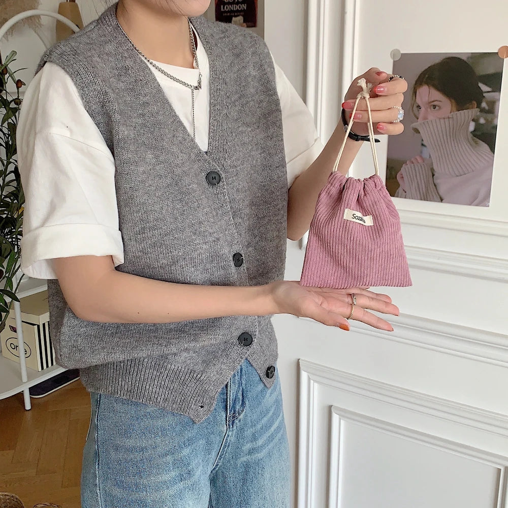 Solid Color Corduroy Drawstring Bag Christmas Gift Candy Jewelry Cosmetics Coins Keys Organizer Packing Bags Storage Bag Pouch - Smarsty