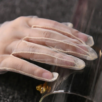 Women Lace Tulle Gloves Stretchy Full Finger Wedding Gloves - Smarsty