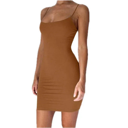Summer Spaghetti Strap Mini Dress 2025 Women Sexy Bodycon Club Party Dresses Short Female Camisole Solid Black Sheath Sundress - Smarsty