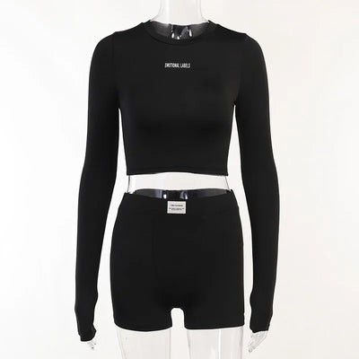 European and American Spring/Summer Round Neck Long Short sleeved 3/4 Shorts Two piece Women's Fashion Sports Versatile Set - Smarsty